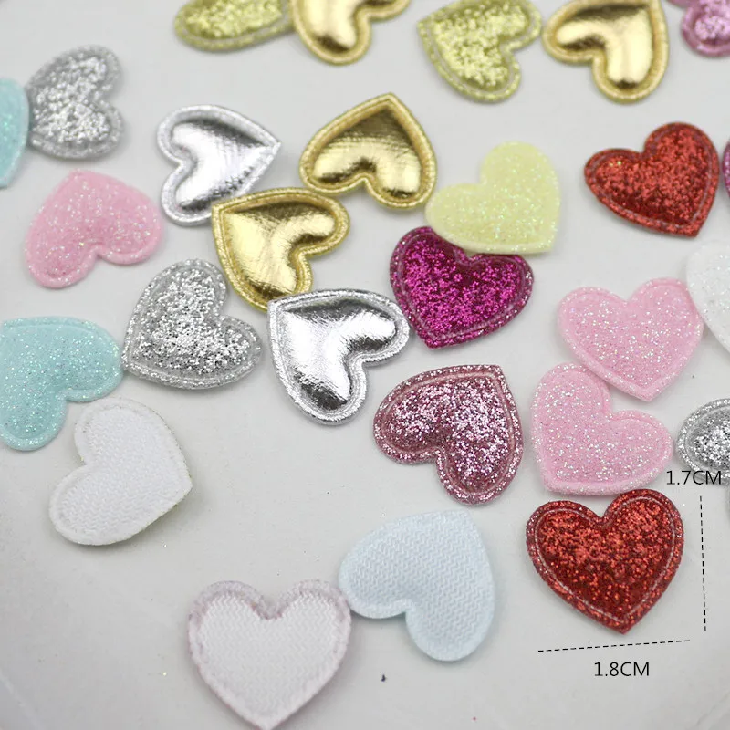 200Pcs Glitter Heart Patches Appliqued DIY Craft Scrapbooking Decor Kids Headwear Hair Pin Accessories Padded Sequined Embossing