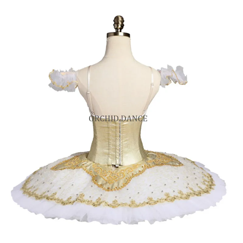 プロフェッショナル高品質ガールズパフォーマンスウェアゴールドバレエチュチュ