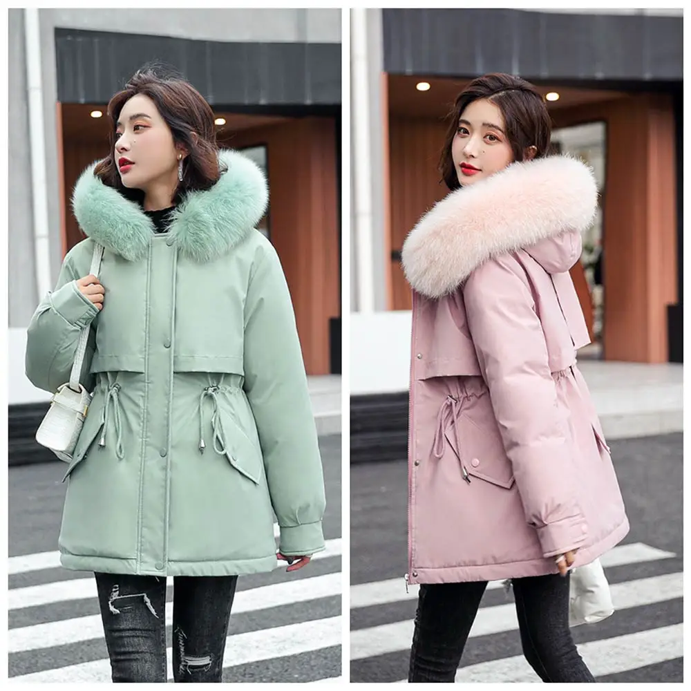 Vielleicht New Short Autumn Winter Coat Women Casual Fur Lining Women Parkas Hooded Winter Jacket Women Clothing Outwear Female