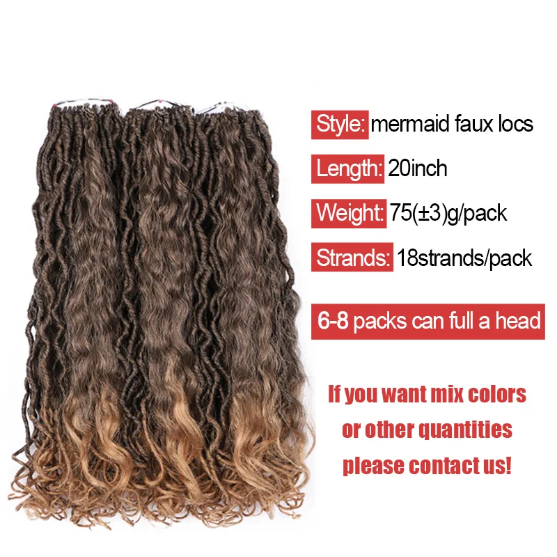 Silky 20+4 Strands Bundles Deal Mermaid Locs Goddess Faux Locs Crochet Hair Extensions For Black Women 6 Pcs For A Full Head