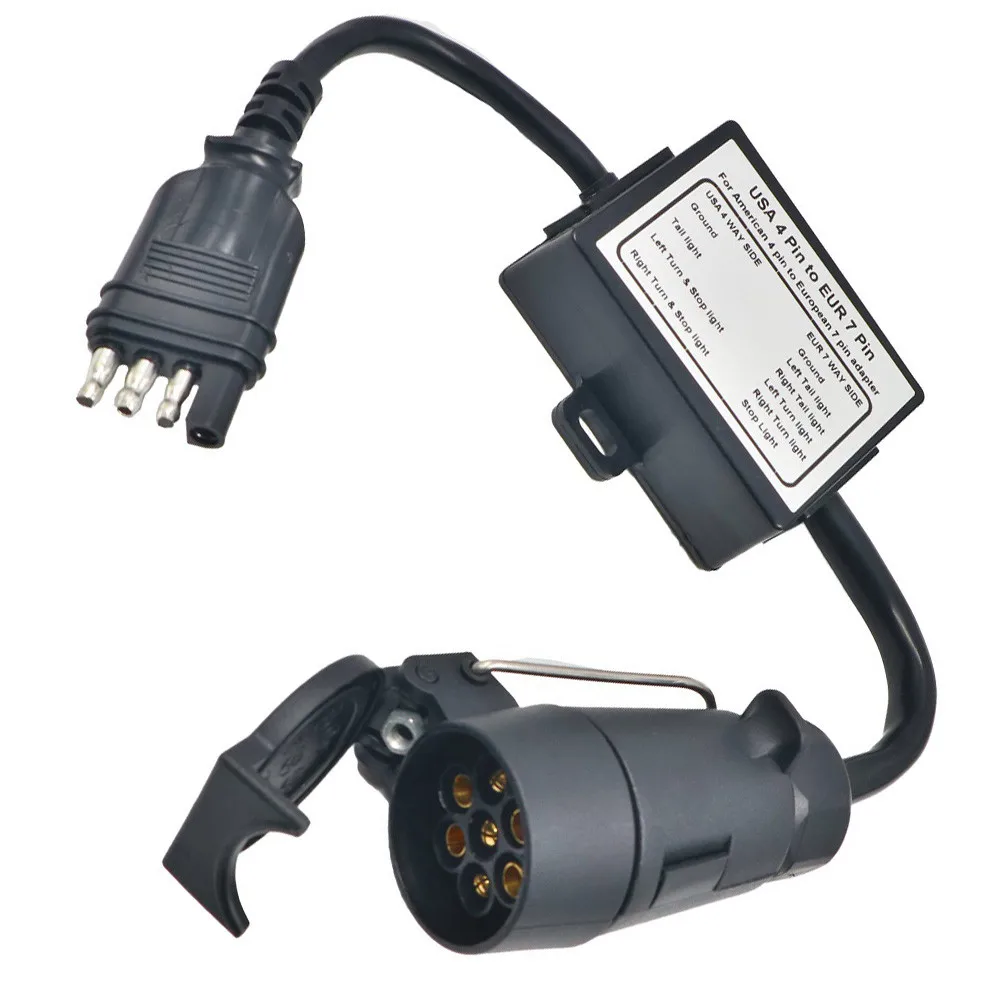 Trailer Light Converter USA To EU Trailer Light Converter US 7-Way Blade Socket To EU 7-Pin Plug Brake Signal Separating