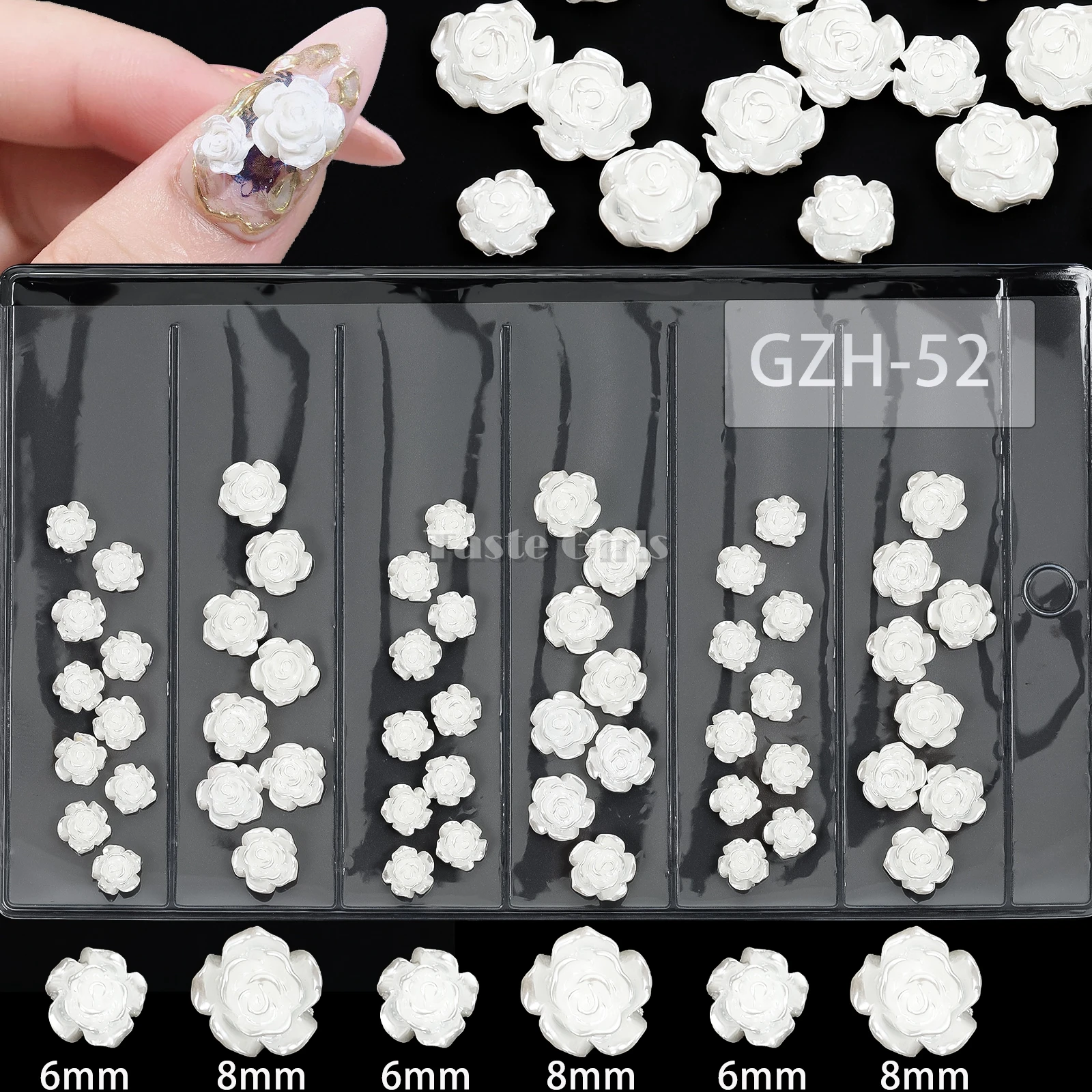 

6Grids/Pack Japan 3D Pearl White Rose Camellia Flowers Resin Nail Art Rhinestone Jewelry Decorations Manicure DIY Ornaments Tips