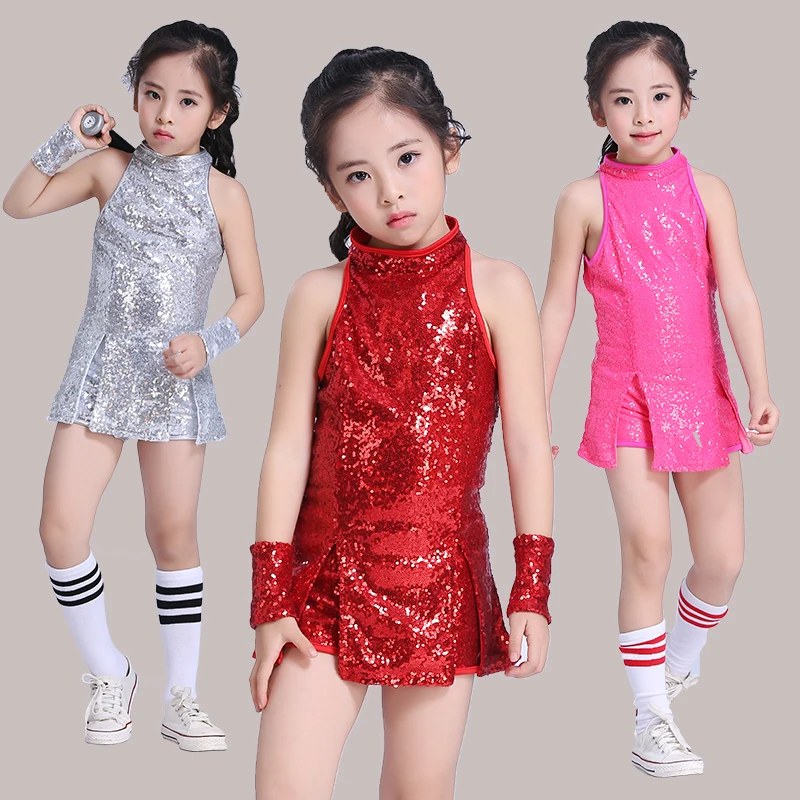 Girl Jazz Dance Costumes for Girls Stage Dance Clothes Kid Hip Hop Children Sequin Performance Dancing Suit Dancewear