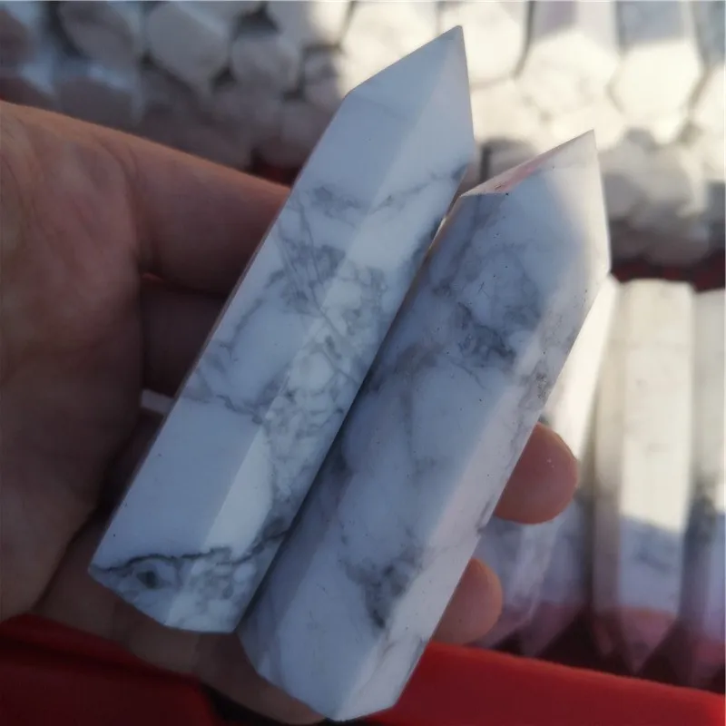 

Natural White turquoise Crystal 4-10CM Quartz Crystal Stone Point Healing Hexagonal Wand Treatment Stone Decorative stones