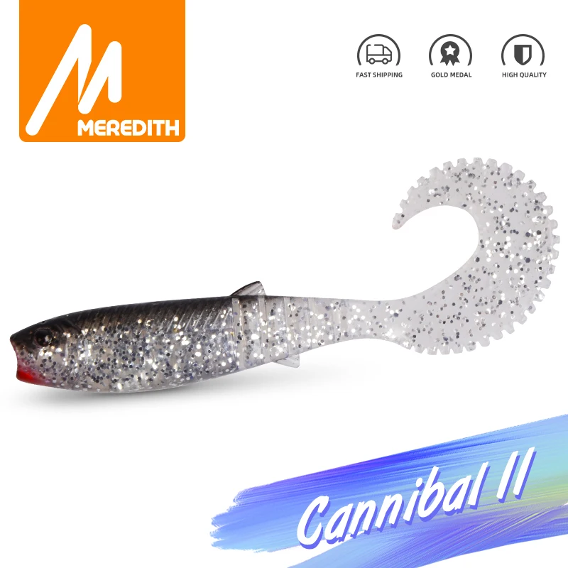 MEREDITH 90mm 4.8g Cannibal Curved Tail Fishing Soft Lures 10pcs Lifelike Soft Artificial Lure Soft Baits Wobblers Lures Fishing