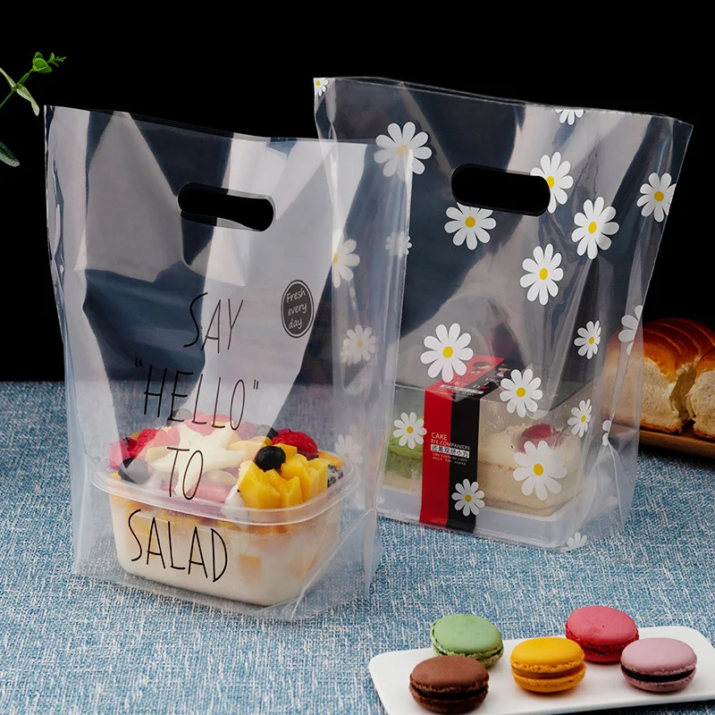 50Pcs Plastic Handle Bag Small Jewelry Packing Bag Bread Salad Cake Christmas Party Favor Bags Candy Cookie Gift Box Wrapping