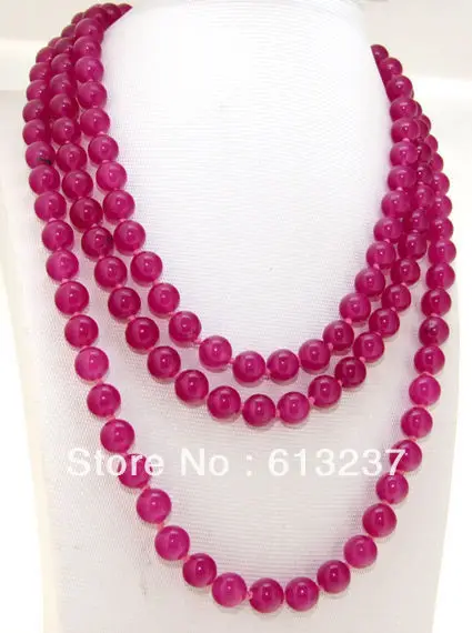 Hot new 2021 Fashion Style diy 8mm pink carnelian onyx agat stone Round Beads Knotted  Necklace Long 58\