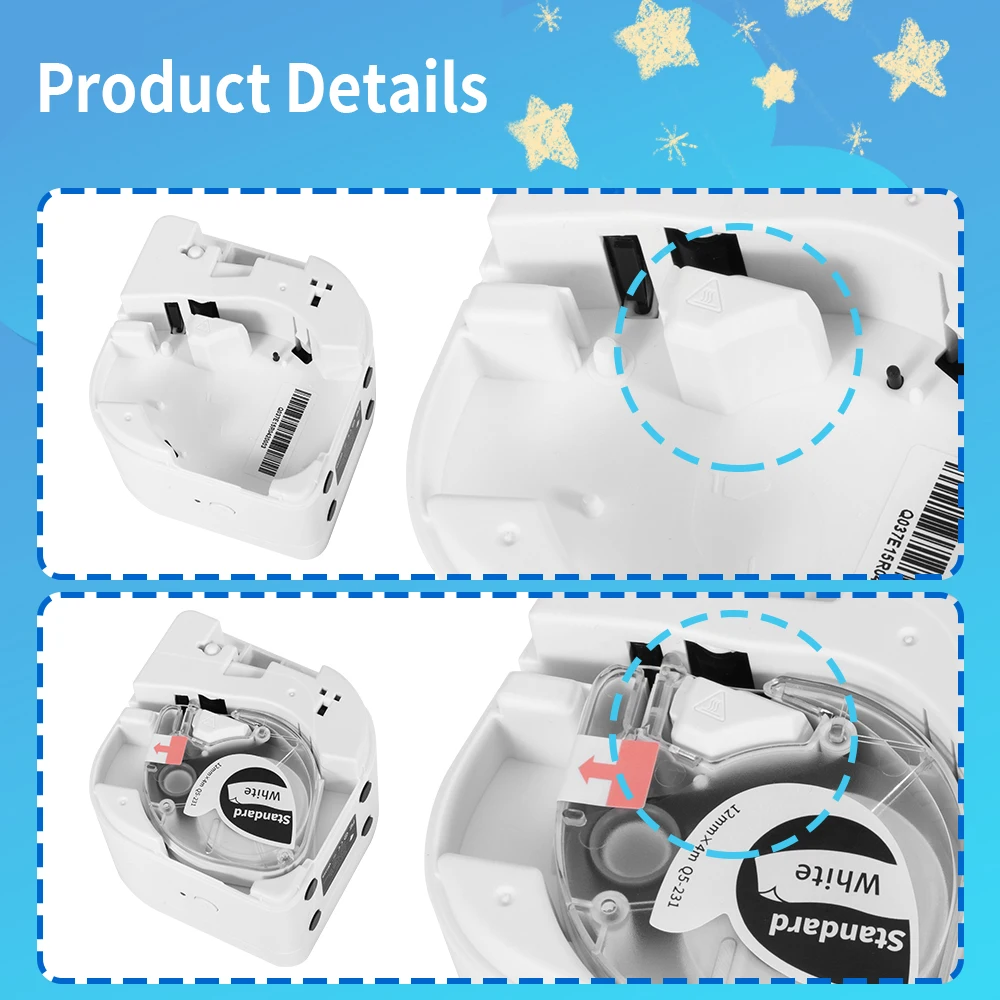 Label Tape for Phomemo P12 Label Maker Plastic Labeling Tape Compatible for Dymo Letratag Label Maker for 16952 12267 Refills