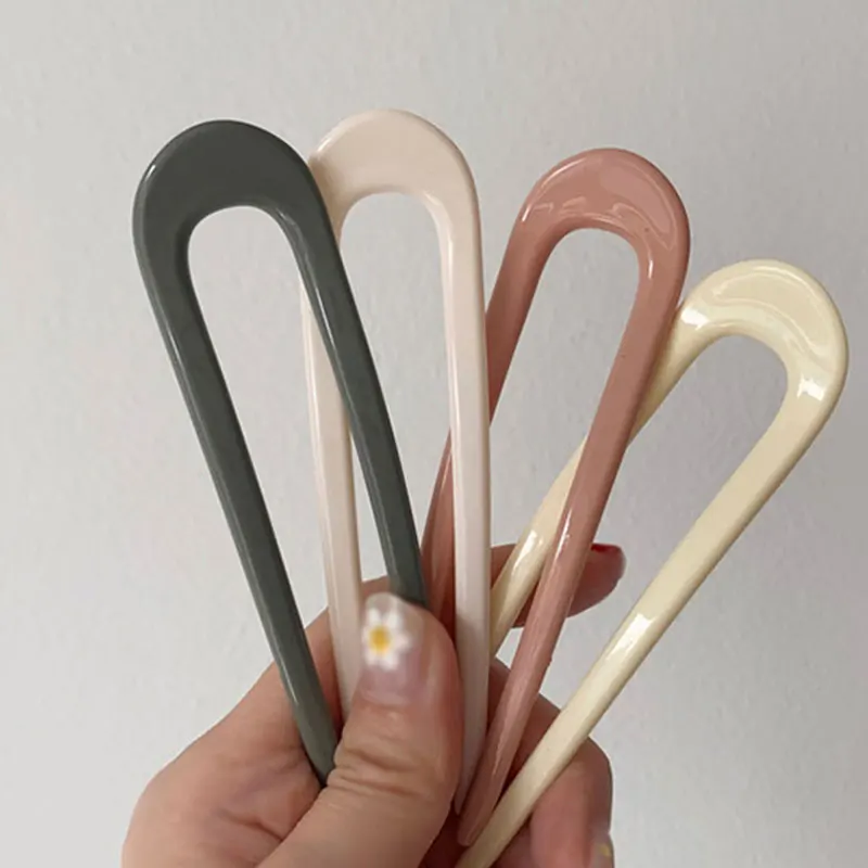 

DIY Accessories Women Hair Style Tool Acrylic Fork Hairpins Korean Style Simple Barrette U Shape Clip Plastic Resin Hair Plug