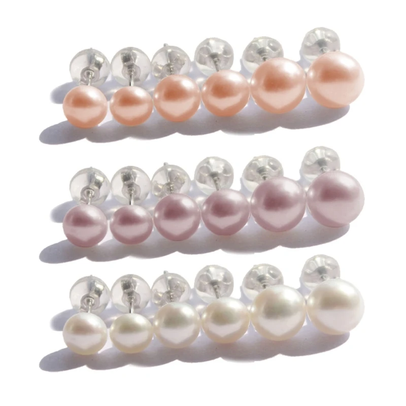 3 Pair 925 Sterling Silver Freshwater Pearl Stud Earrings Kit Natural Pear Studs F3MD