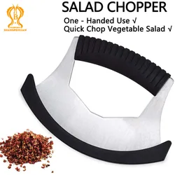 Salad Chopper Rocker Knife for Disabled One Handed Use Mincing Chopper for Vegetables Pizza Cutter Rocker Roller with Cover