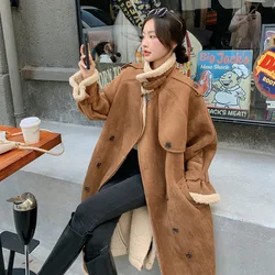 Winter Women's Jacket Faux Fur Leather Jackets Wool Coat Thick Motorcycle Jackets Vintage Suede Lambswool Coats Female Outerwear