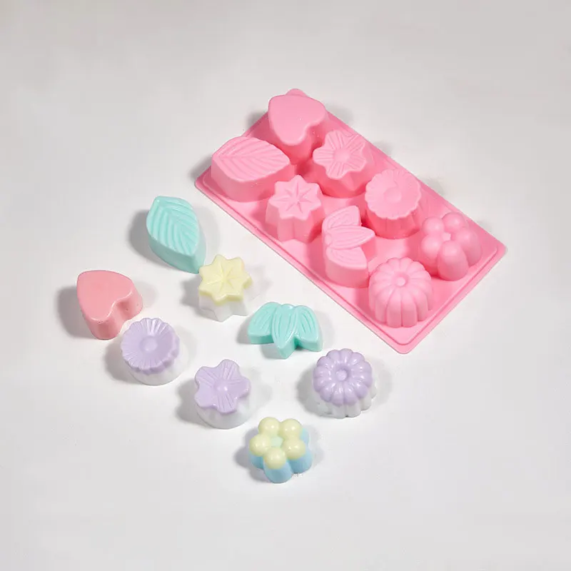 8 Cavity Flowerand Heart Shape Silicone Molds for Bath Bomb Soap Chocolate Candy Making Jelly Mousse Cake Baking mould