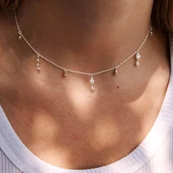 2024 Genuine 925 Sterling Silver With Round CZ Zirconia Charm Tear Drop Choker Tassel Chain Elegant Wedding Gift Women Necklaces