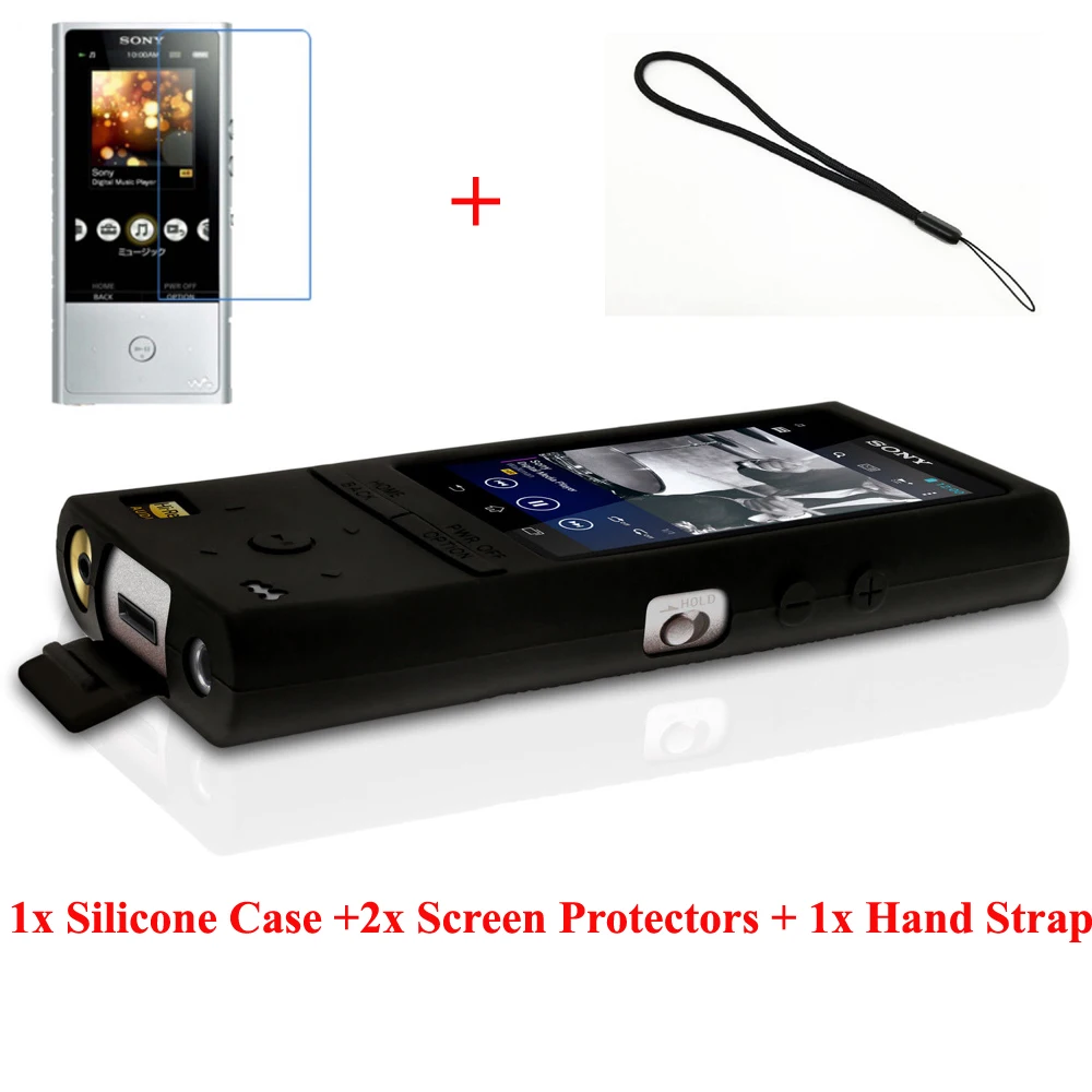 Silicone Rubber Gel Skin Case Cover for Sony Walkman NWZ ZX100 NW-ZX100 with Screen Protector and Hand Strap