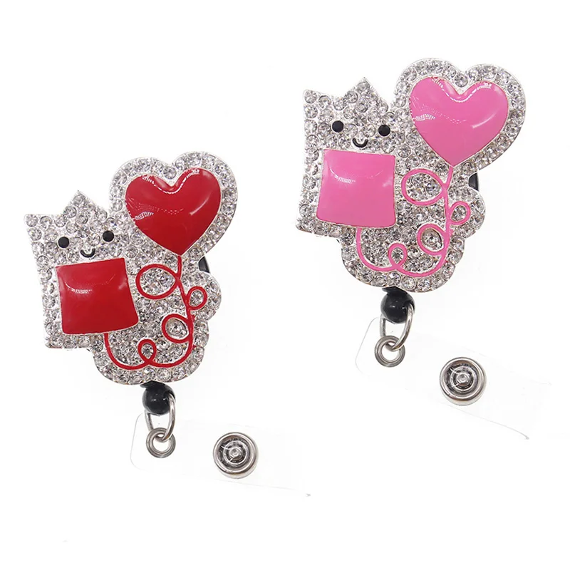 50/100pcs Soft enamel Blood bag heart shape Injection ID badge holder/badge reel/medical name card holder for nurse