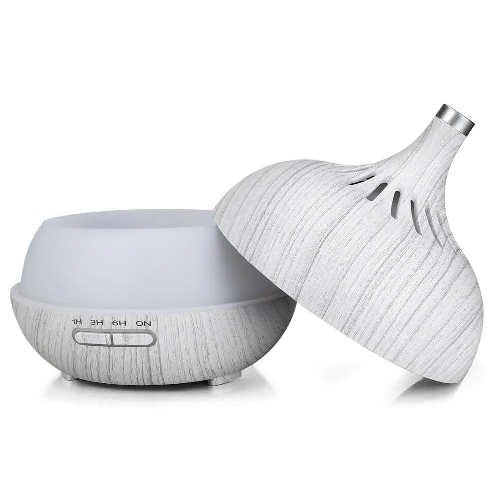 400ml 뜨거운 판매 WIFI 초음파 할로우 우드 그레인 가습기 아로마 테라피 에센셜 오일 기관총 7 색 야간 조명