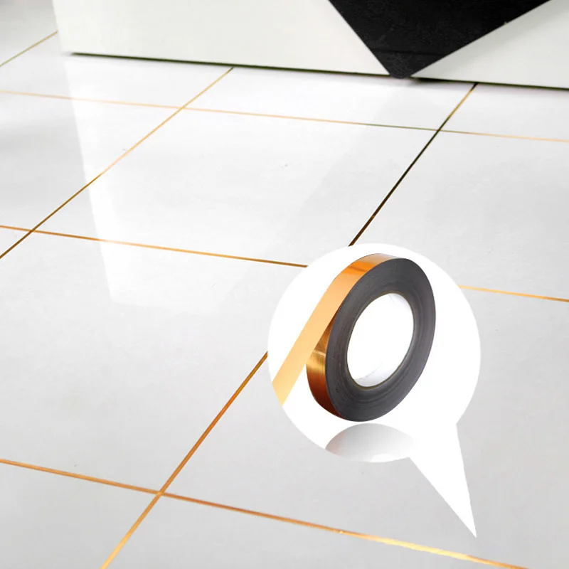 5000cm/Roll Brushed Gold Silver Floor Edging Waterproof Seam Wall Stickers Wall Gap Home Decoration Self-adhesive Tile Sticker