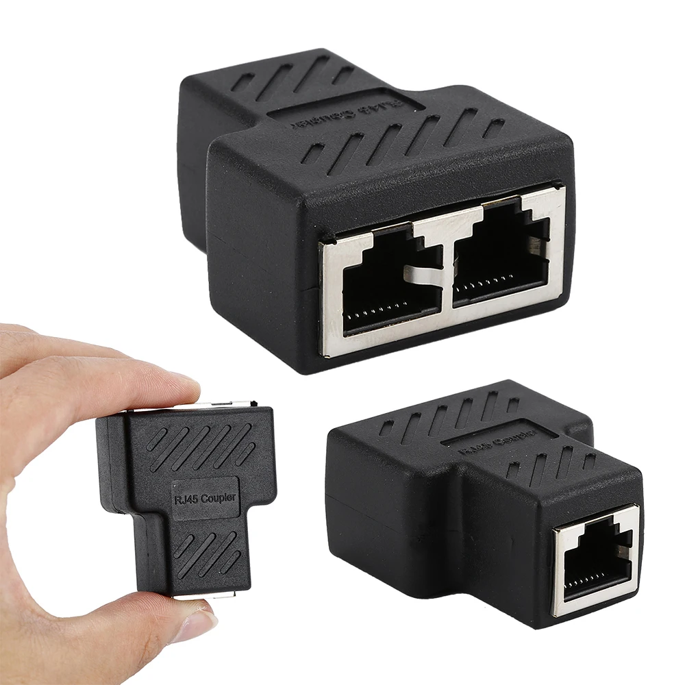 Dropship 1 To 2 Dual Female Port CAT5/CAT 6 LAN Ethernet Sockt Network Connections Splitter Adapter Black RJ45 Splitter Adapter