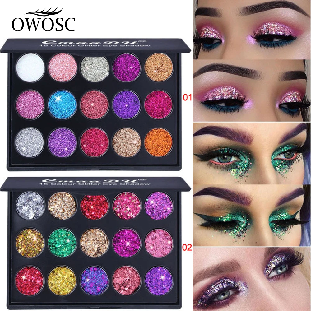 OWOSC 15 สี Glitter Eye Shadow Palette กันน้ํา Pearlescent Diamond Bright เครื่องสําอางค์ Profissional อายแชโดว์แต่งหน้า Palette