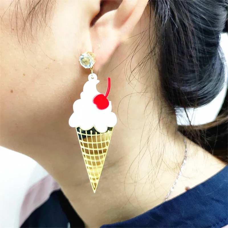 KUGUYS Lovely Summer Ice Cream Stick Earrings for Women Glitter Acrylic Long Drop Earring Fashion Jewelry Trendy Accessories