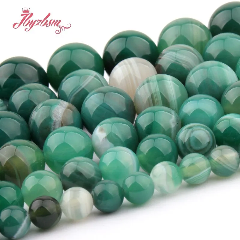 Natural Stripe Agates Smooth Green Round Bead Ball 6/8/10/12mm Stone Beads For DIY Necklace Bracelets Jewelry Making Strand 15\