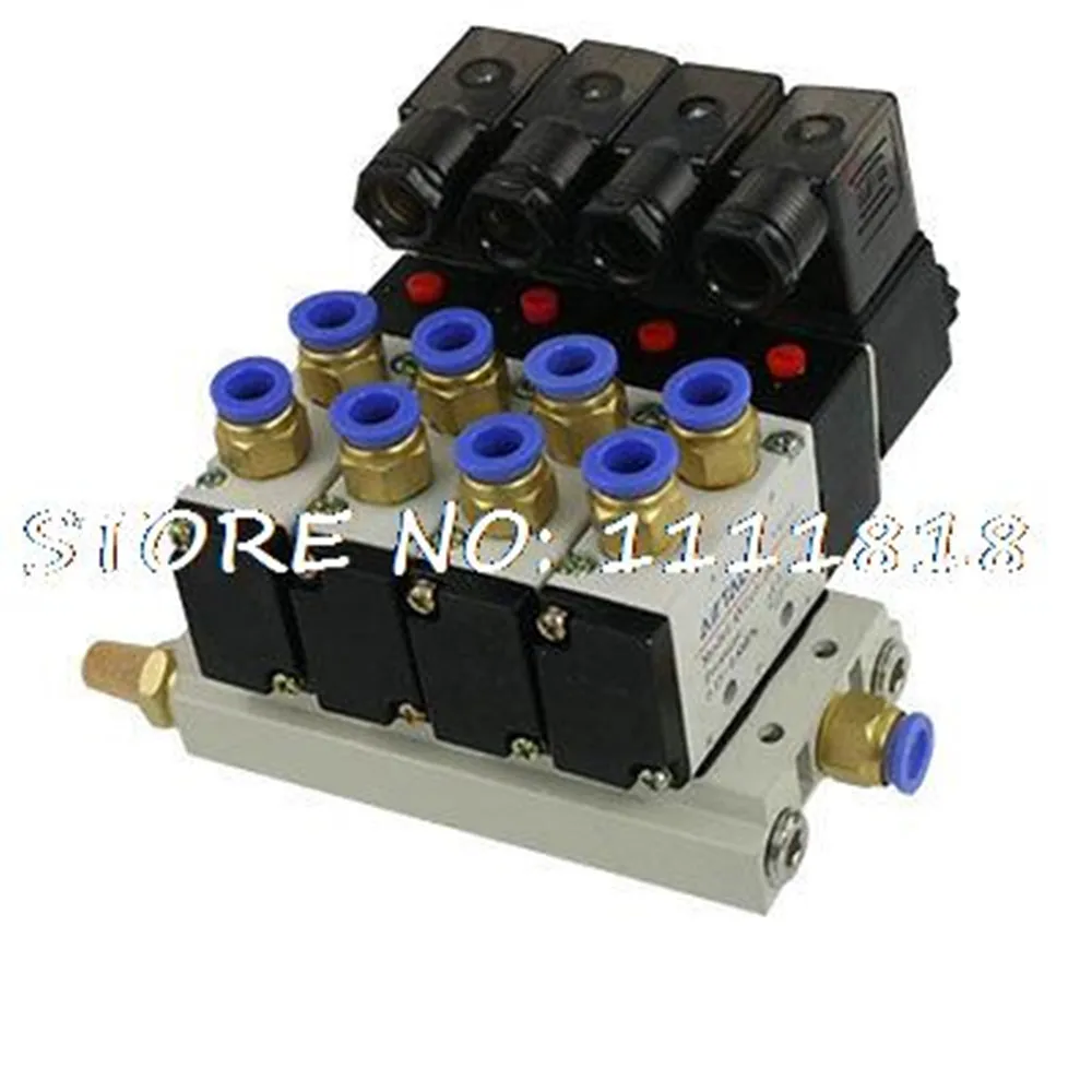 

4V210-08 AC220V AC110V DC24V DC12V Quadruple Pneumatic Solenoid Valve Mufflers 8mm Quick Fittings Base Set