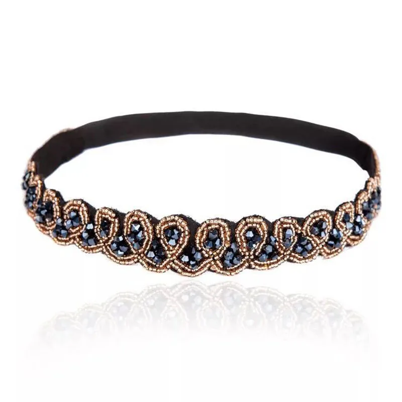 Classic Metal Blue White Crystal Beads Braided Infinity Headband Rhinestone Elastic Hair Band For Women Girls Hair Accessories