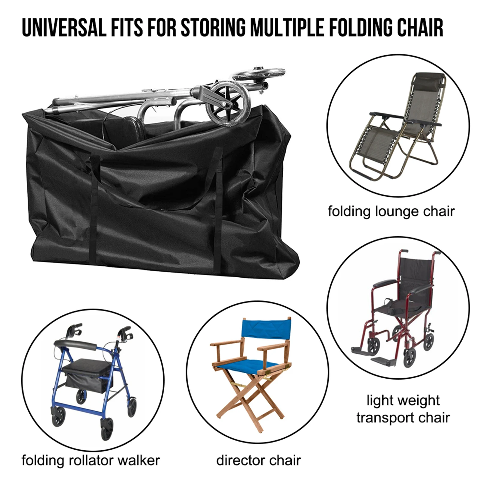 Heavy Duty Folding Chair Storage Bag L-shaped Double Zipper Bag For Lounge Transport Chair