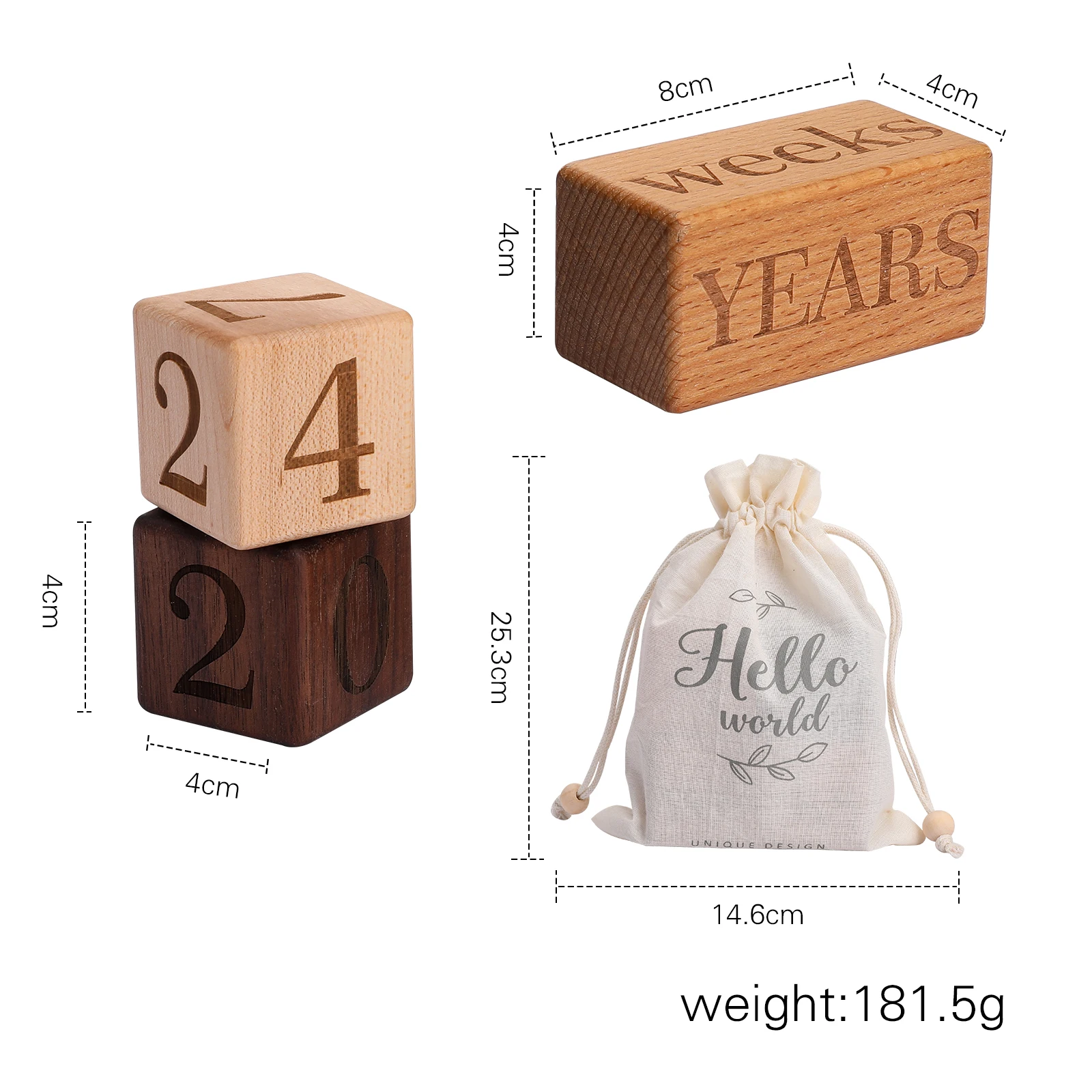 3 Pcs Houten Blok Baby Milestone Vierkante Brief Gegraveerd Pasgeboren Geboorte Maand Verjaardag Mijlpalen Blokken Fotografie Props Gift