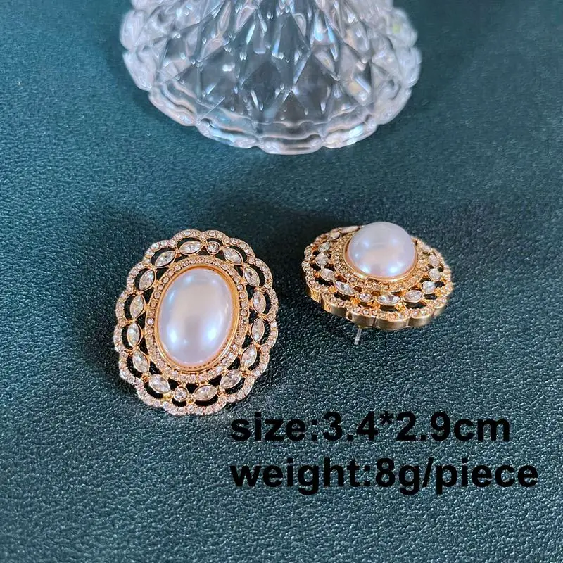 Oval Shape Pearl Stud Earrings Rhinestone Wedding Party Jewelry For Women's Accessories