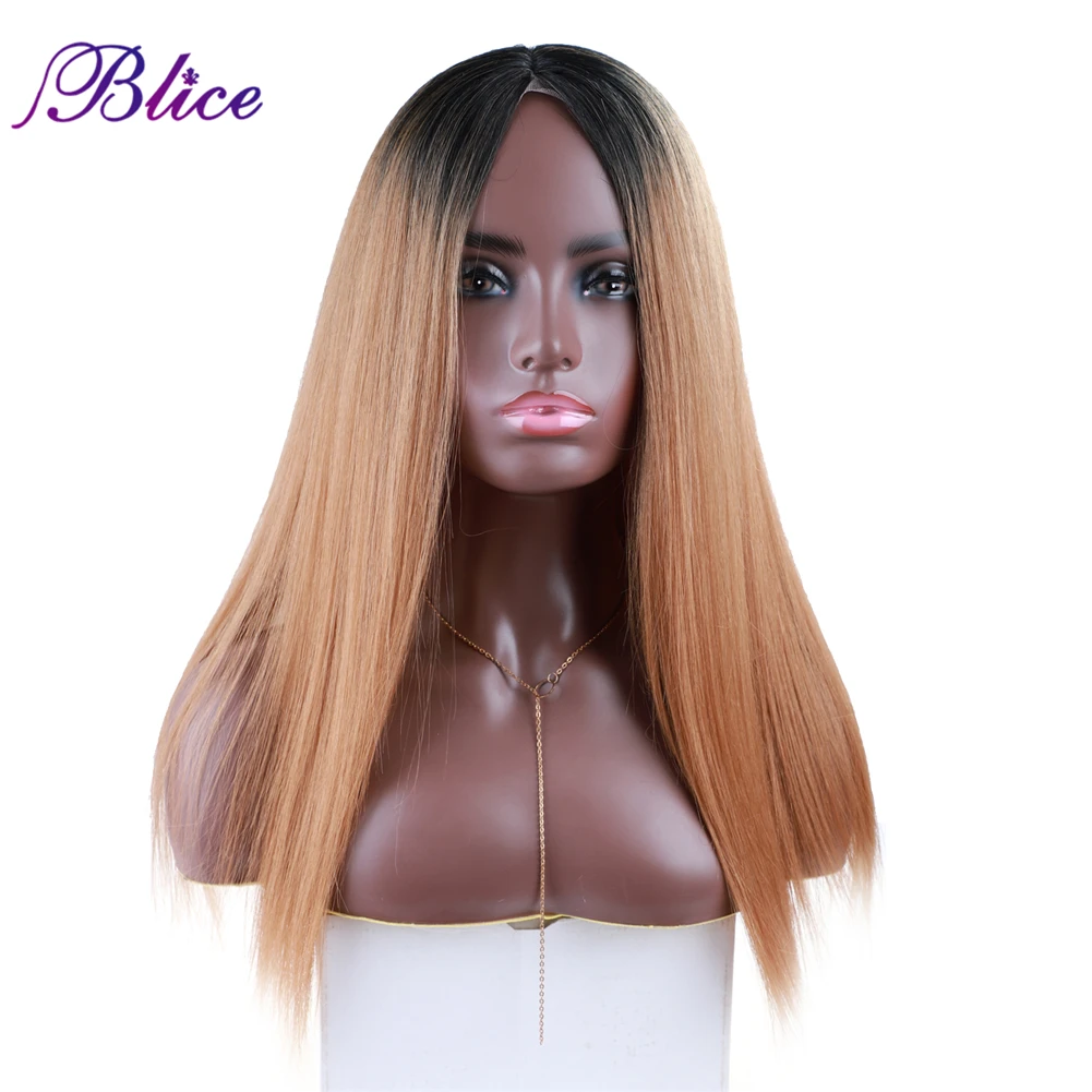 Blice-Perruque synthétique lisse ombrée pour femme, fermeture de document, cheveux mélangés, fait à la main, ligne de cheveux naturels, partie médiane, 20 pouces