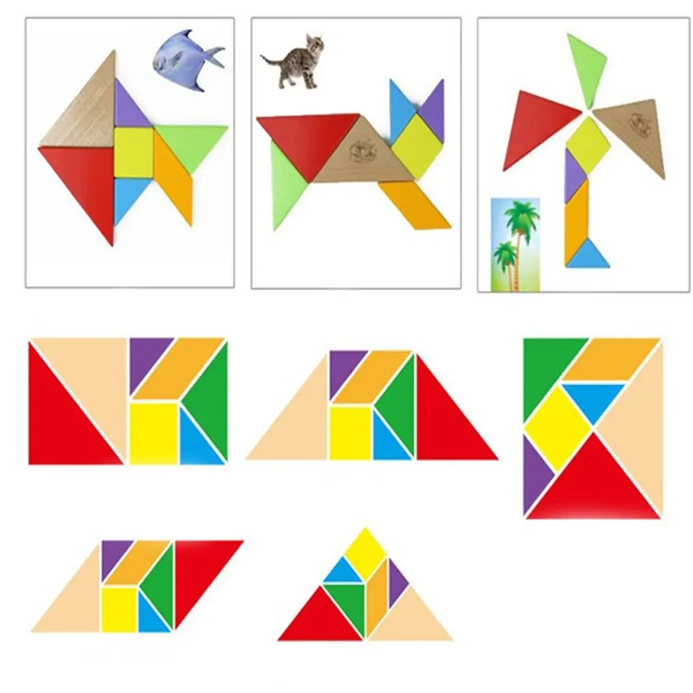 Fun Wooden Geometry Rhombus Tangram Puzzle Shape Cognitive Intellectual Development Children's Educational Enlightenment Toy