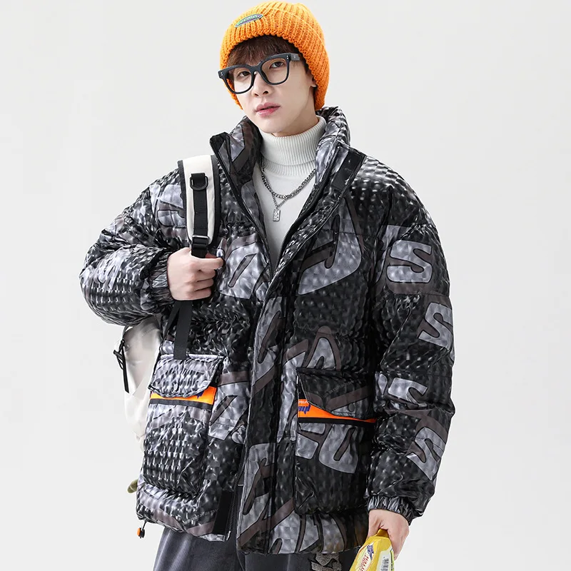 

Men's Fashion Winter White Duck Down Jacket Korean Version of the Trend of Thickening Causal Loose Jacket Warm Stand Collar Coat