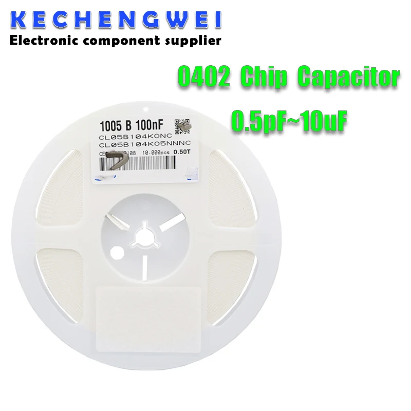 1reel 10000szt 0402 50V SMD Grubowarstwowy wielowarstwowy kondensator ceramiczny 0.5pF-10uF 10NF 100NF 1UF 2.2UF 4.7UF 10UF 1PF 6PF