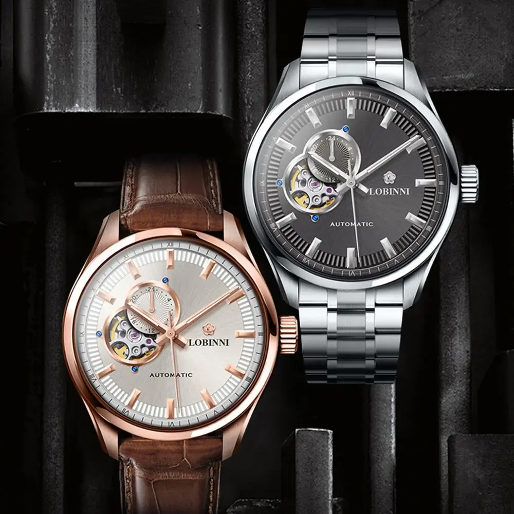 LOBINNI Svizzera orologi automatici da uomo, orologio da uomo di lusso scheletro uomo orologio da polso meccanico orologio impermeabile zaffiro relogio