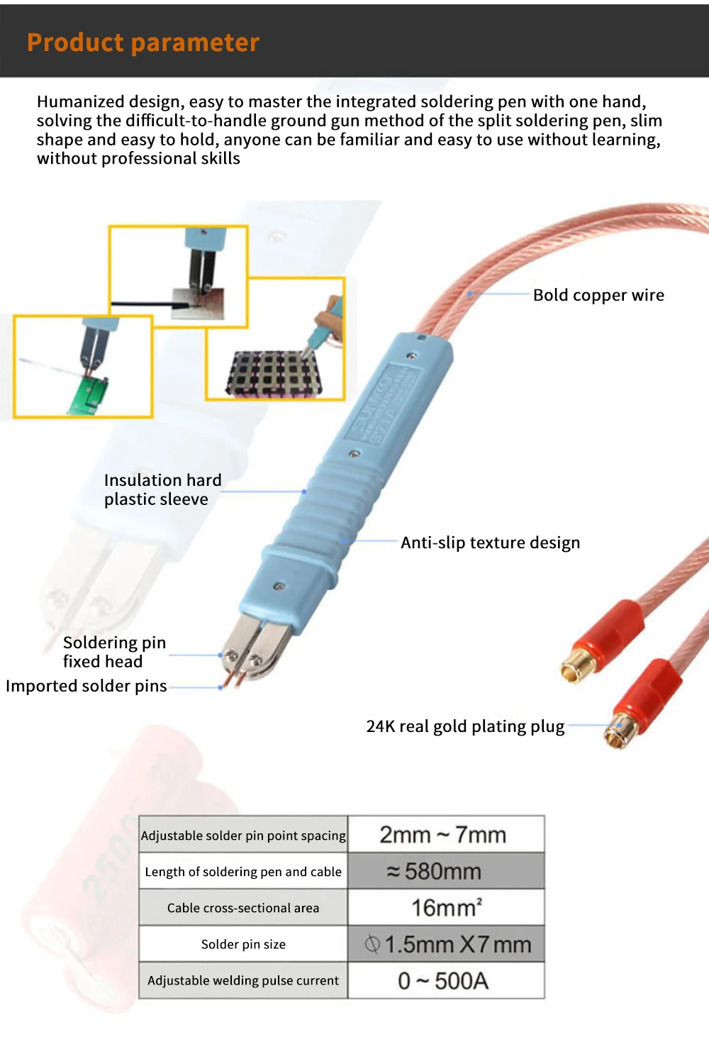 HB-71A battery spot welding pen lithium battery professional welding pen for SUNKKO 709A 709AD series spot welding machine