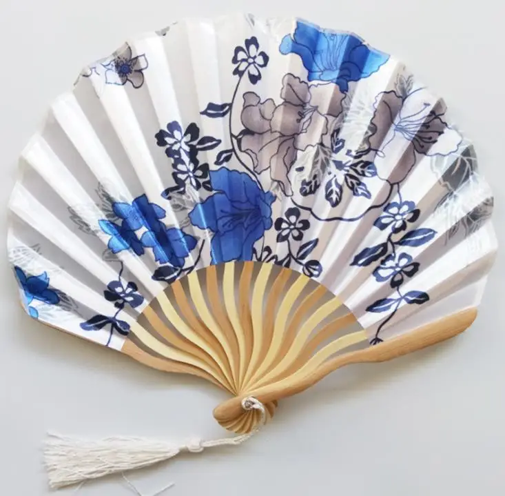 250pcs Personalized/Customized Bamboo 100% Polyester Flower Blossoms Wedding Chinese Japanese Folding Fan With tassel SN709