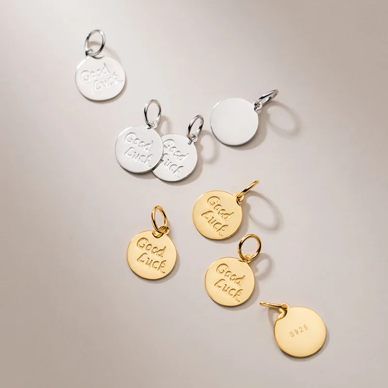 

1 шт., стерлинговое серебро 925 пробы, буква удачи, благословение, круглые подвески, 9 мм, серебряные подвески S925, ювелирные изделия своими руками, унисекс