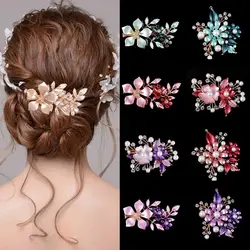 Colorful Flowers Rhinestone Hairpins Retro Women's Hollow Out Crystal Hair Comb Hairpin Bride Headdres Fashion Hair Accessories