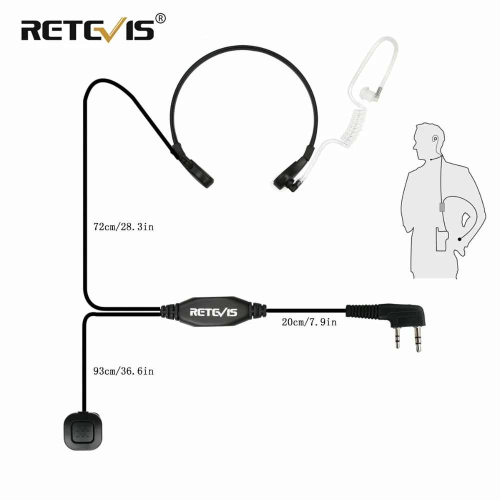 2Pcs Retevis Throat Mic หูฟังชุดหูฟัง PTT Walkie Talkie อุปกรณ์เสริมสำหรับ Baofeng UV 5R UV-82สำหรับ Kenwood สำหรับ TYT สำหรับ Puxing