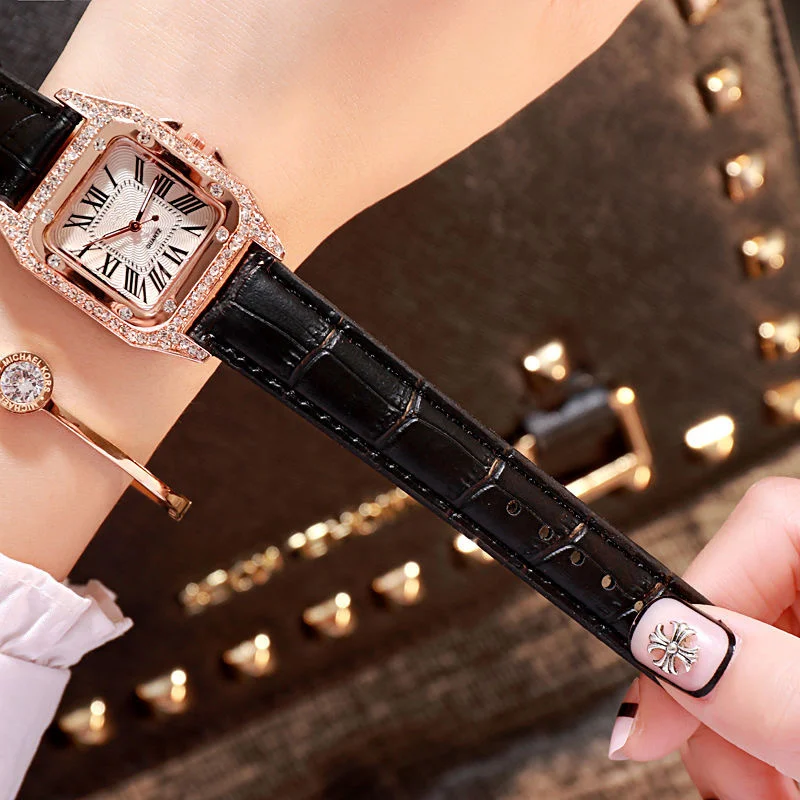 Relógios femininos de luxo diamante quadrado romano senhoras relógio elegante moda quartzo relógio de pulso montre femme reloj mujer