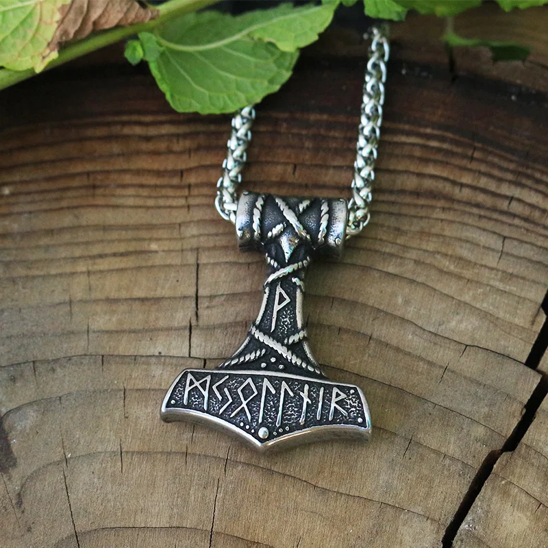 

10pcs men stainless steel Thor's Hammer pendant viking rune necklace Huge Thor Mjolnir Amulet Scandinavian Pendant norse jewelry