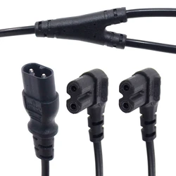 IEC320 C8 to 2X C7 Y Split AC Power Cord, IEC Figure 8 Male to 2 Female 1 in 2 Out AC Power Cable, Length=30CM Black