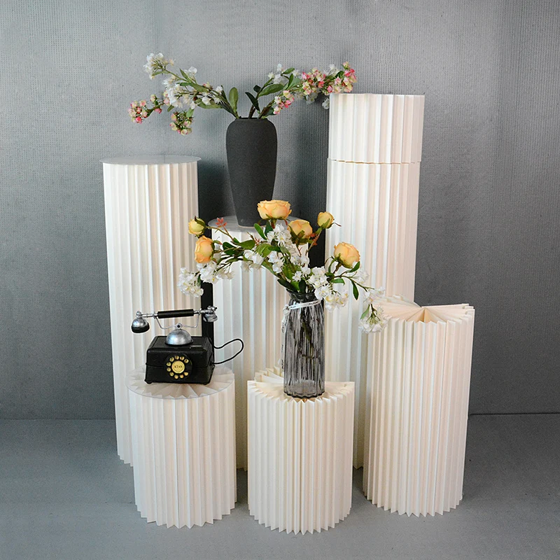 

4 Pcs Party Decoration Paper Folding Cylinder Pedestal Display Rack Pillars For Wedding DIY Dessert Cake Table Stand Columns