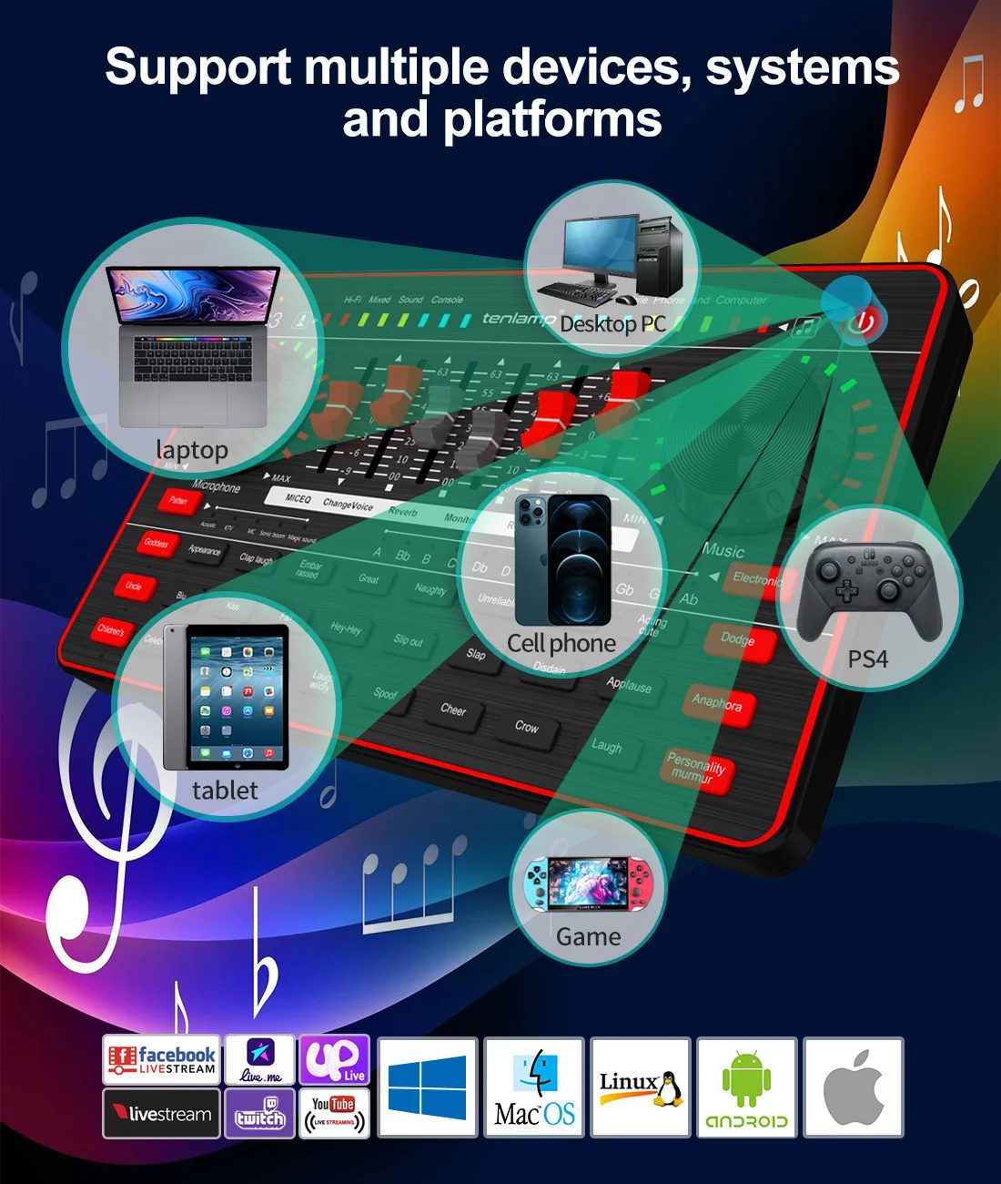 Tenlamp-tarjeta de sonido G3 P10, kit de micrófono profesional, condensador de Podcast para Karaoke, Youtube, estudio, grabación, 2022