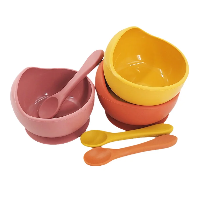 

Chenkai 5Set 16 Color Baby Feeding Silicone Bowl Spoon Food Grade Anti-flip Suction Tableware Infant Waterproof Bowl Spoon