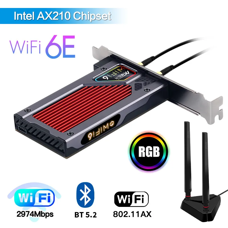 

Адаптер Wi-Fi Intel AX210NGW pcie 2,4G/5G/6 ГГц 802.11AX/AC Bluetooth 5,2 Wi-Fi 6E Беспроводная сетевая Wlan-карта для настольного ПК Windows 10