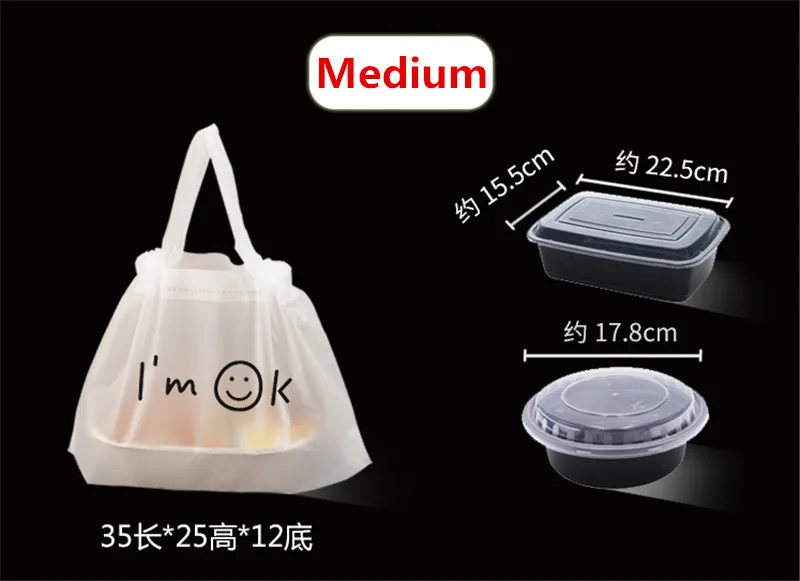 50 Stück transparente Kunststoffbeutel mit Kordelzug zum Mitnehmen, Lebensmittelverpackung, Salat, Kuchen, Aufbewahrung mit Griff – Detail 5