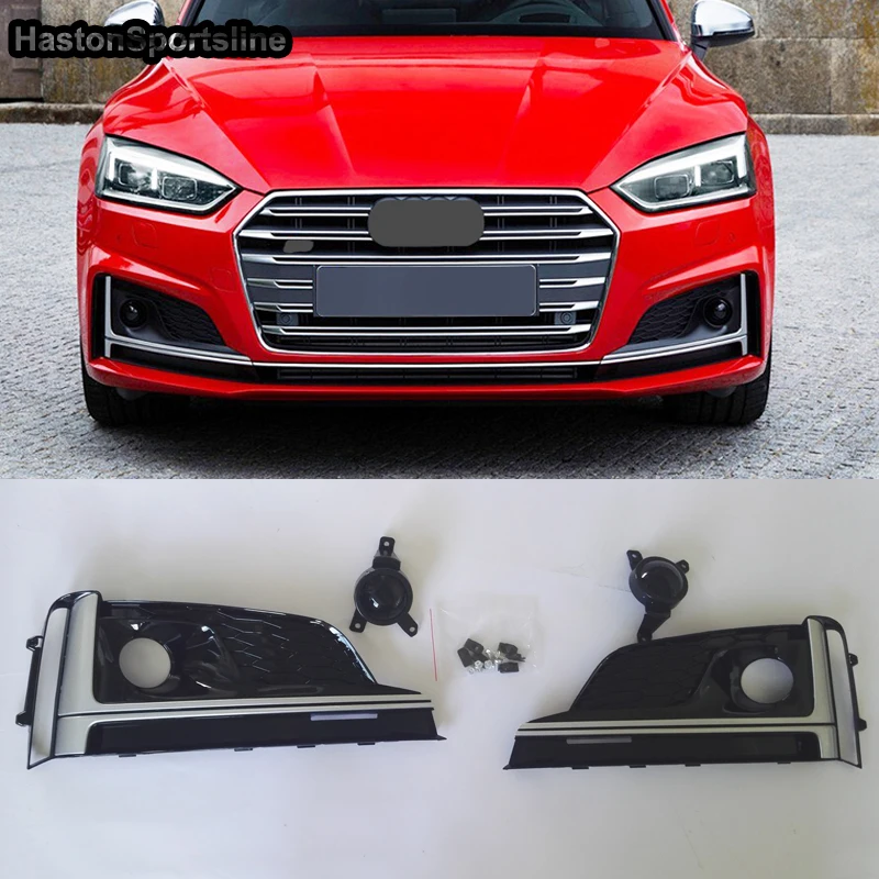 A5 Fake ACC Honeycomb Front Sport Fog Lamp Cover Fog Light Grill for Audi S5 SLINE 2016-2019 Car Styling Accessories